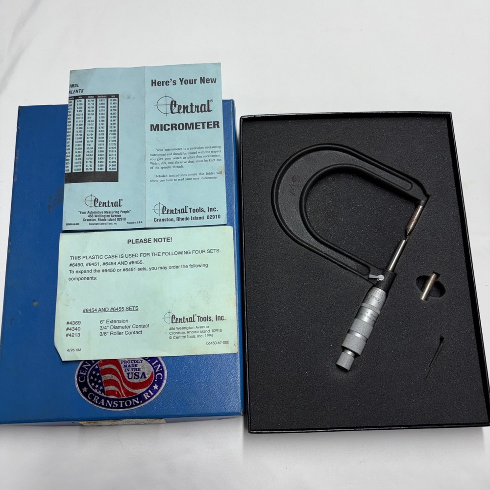 Central Tools 6202 Disc Brake Micrometer 0.3-1.3 Inch U-Frame Made in USA Case